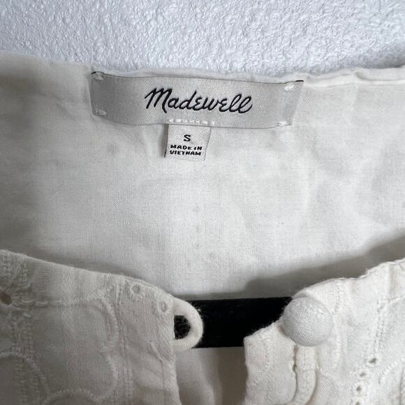 Madewell White Mini Dress Embroidered Eyelet Button Front Tiered Floral Sz S - Picture 4 of 6